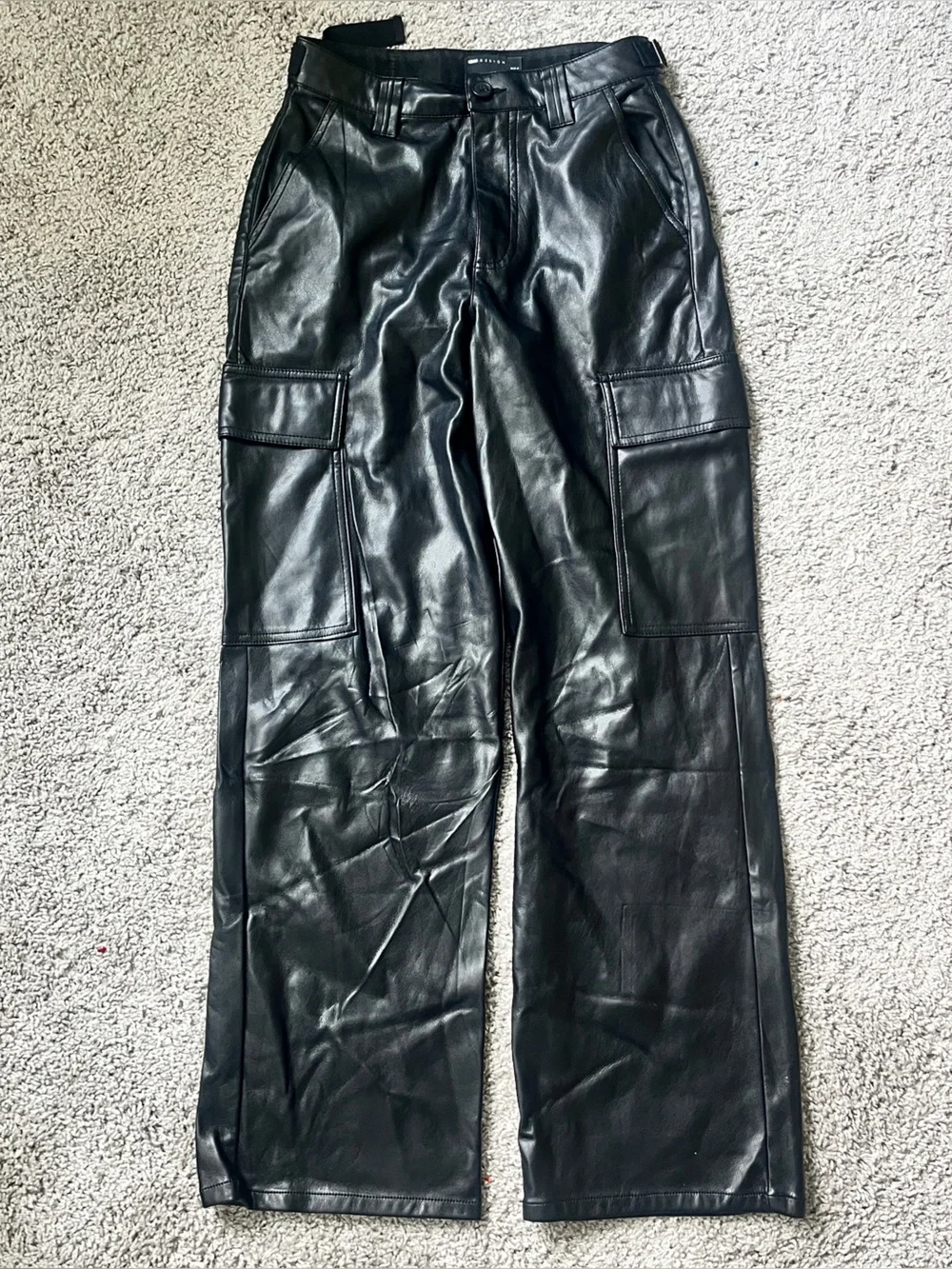 ASOS Design‎ Black Faux Leather Cargo Pants Size 6 Moto Utility Straight Leg